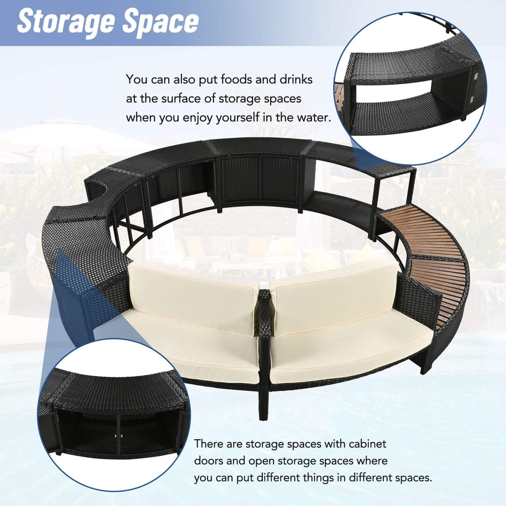 Alora Large Premium Surround Spa Patio Rattan Sofa Set With Storage Compartments And Cushions