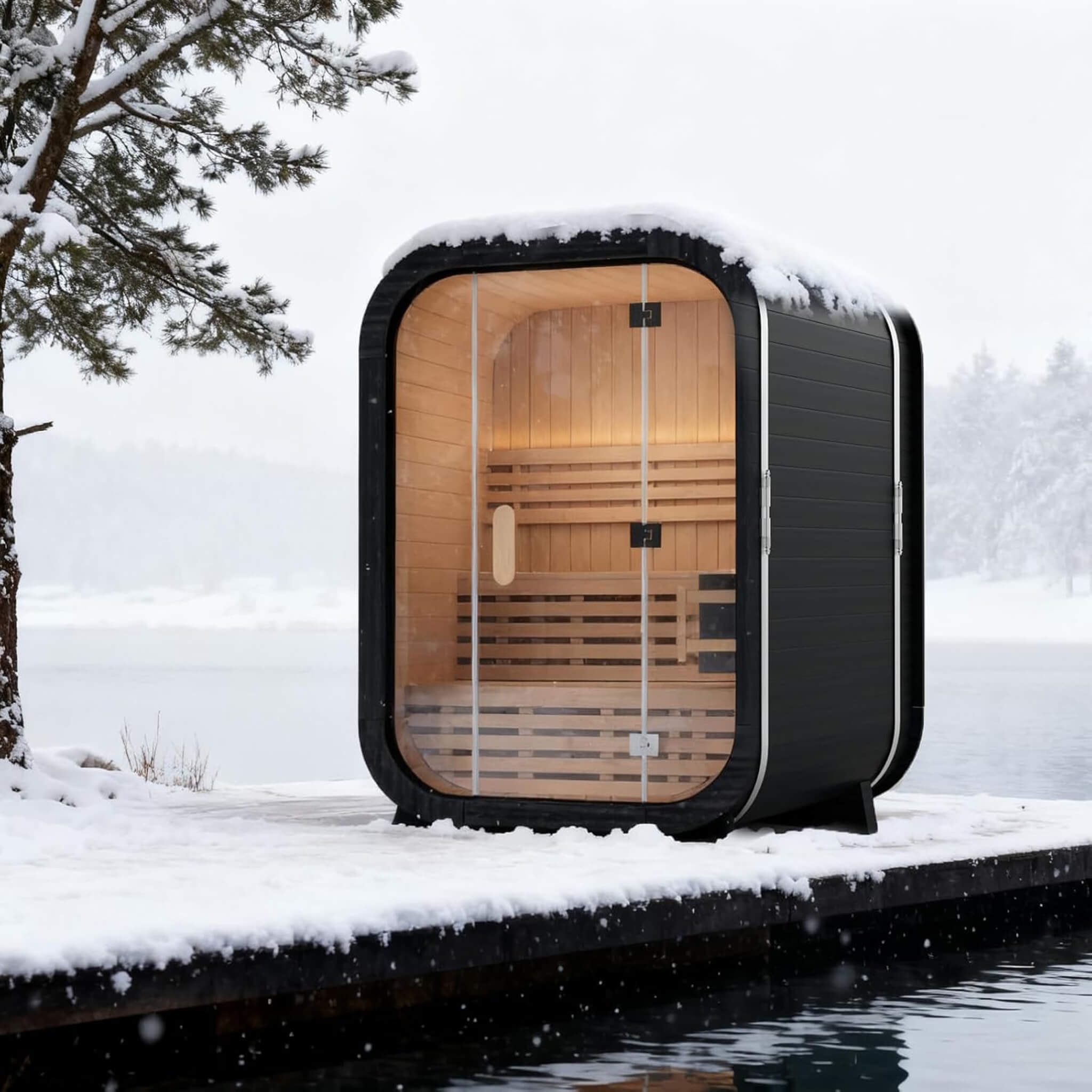 Thermora Lund Luxury 2-Person Outdoor Spruce Wood Cube Sauna Kit With 4.5KW Electric Stove (SAK74290)