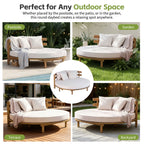 Alora Luxury Outdoor Acacia Wood Round Daybed With Cushions And Pillows