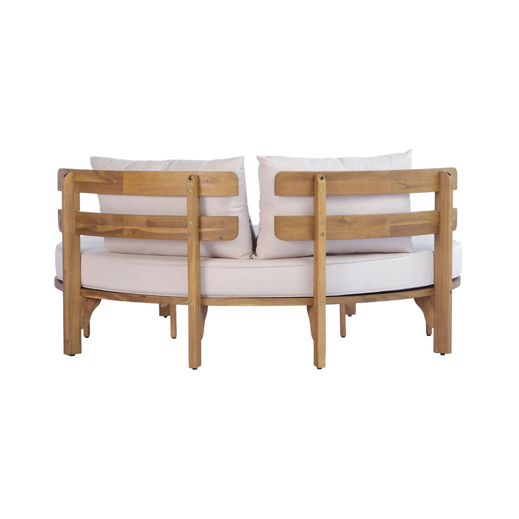 Alora Luxury Outdoor Acacia Wood Round Daybed With Cushions And Pillows