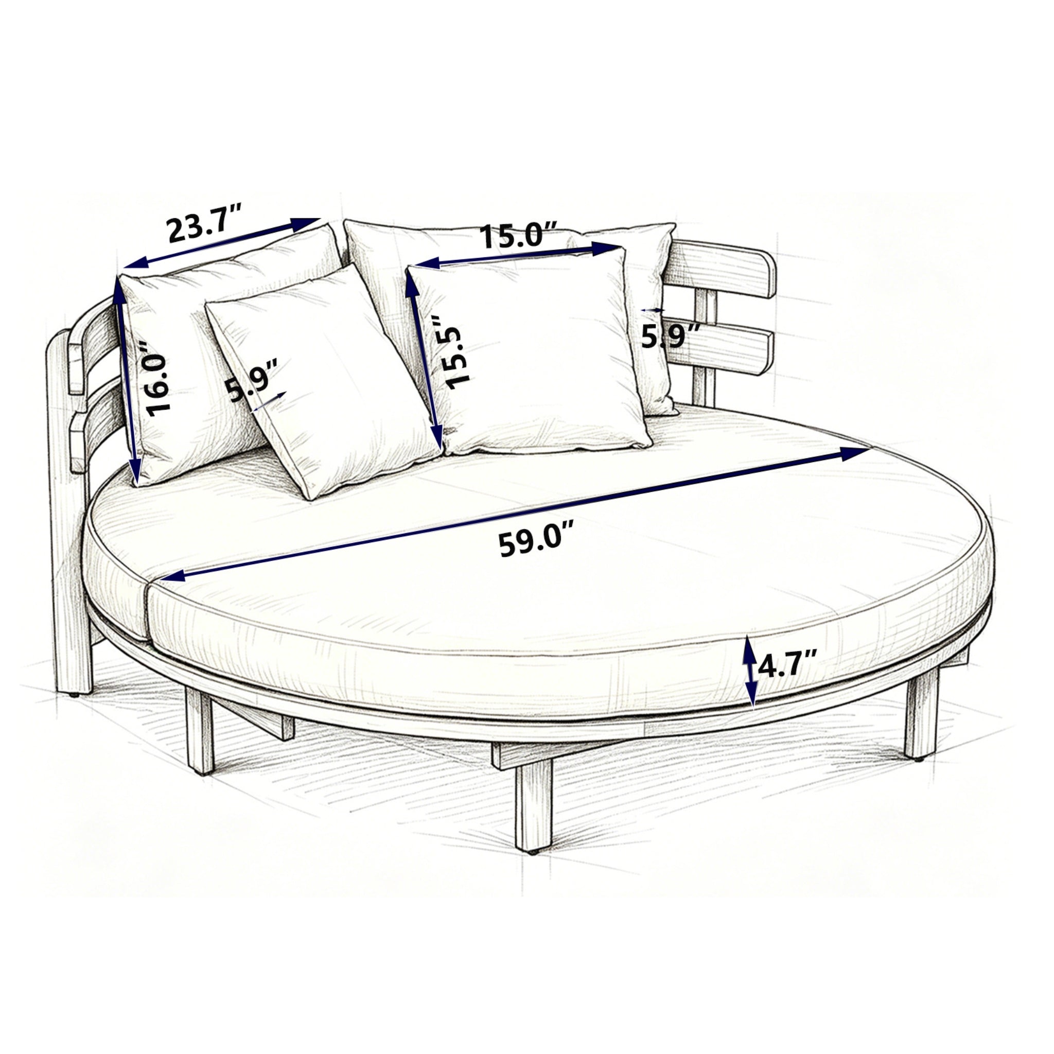 Alora Luxury Outdoor Acacia Wood Round Daybed With Cushions And Pillows
