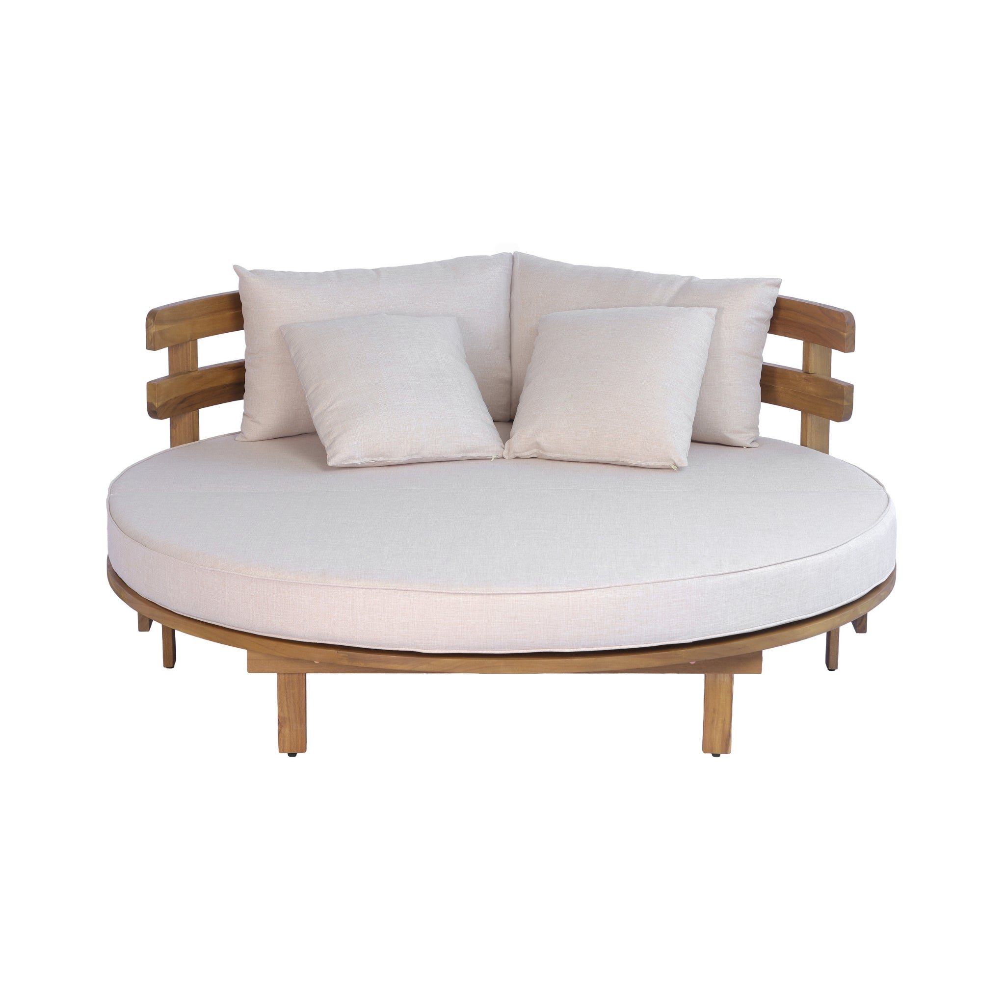 Alora Luxury Outdoor Acacia Wood Round Daybed With Cushions And Pillows