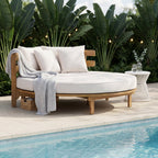 Alora Luxury Outdoor Acacia Wood Round Daybed With Cushions And Pillows