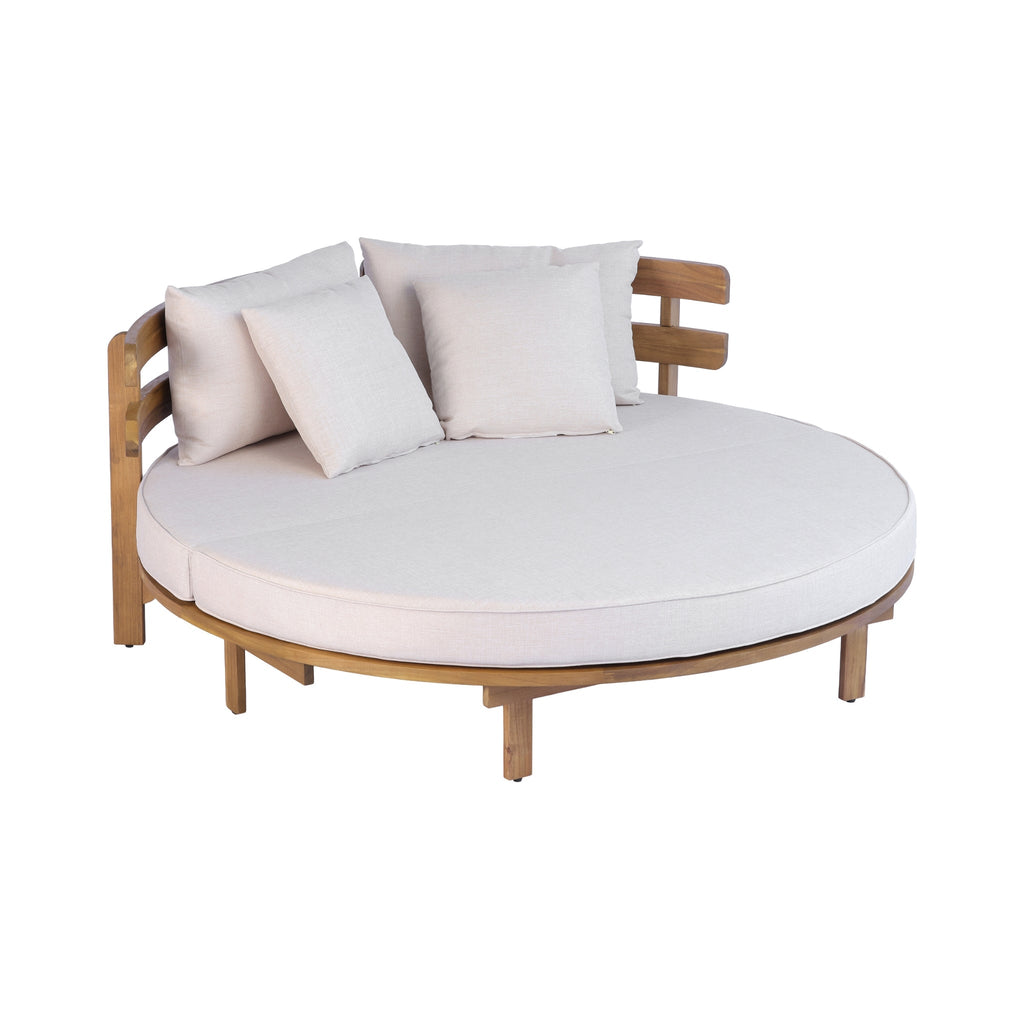 Alora Luxury Outdoor Acacia Wood Round Daybed With Cushions And Pillows
