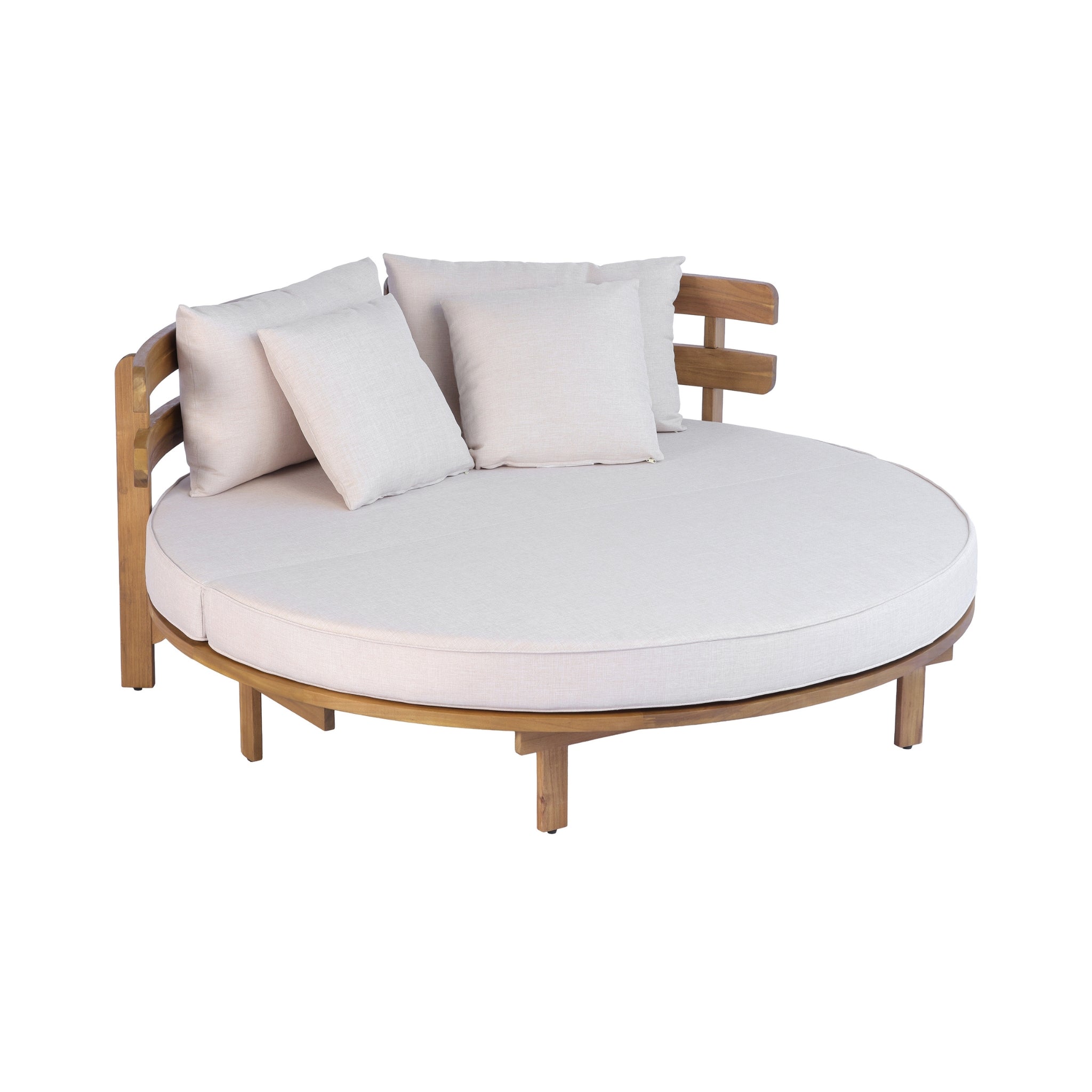 Alora Luxury Outdoor Acacia Wood Round Daybed With Cushions And Pillows