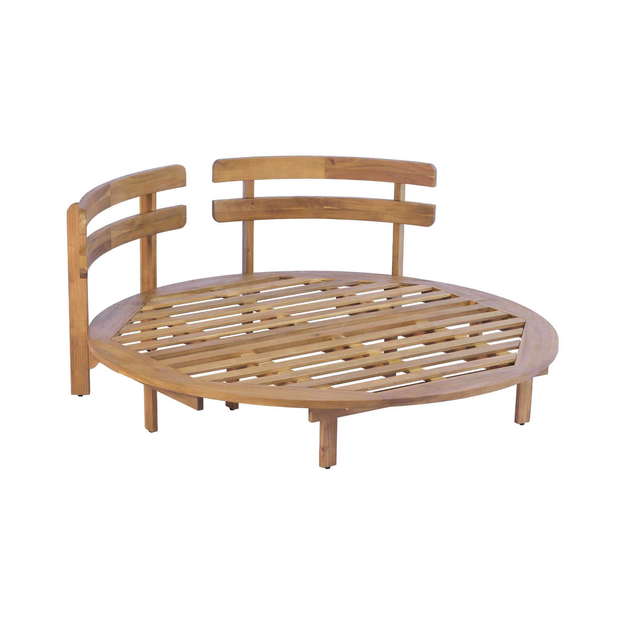Alora Luxury Outdoor Acacia Wood Round Daybed With Cushions And Pillows
