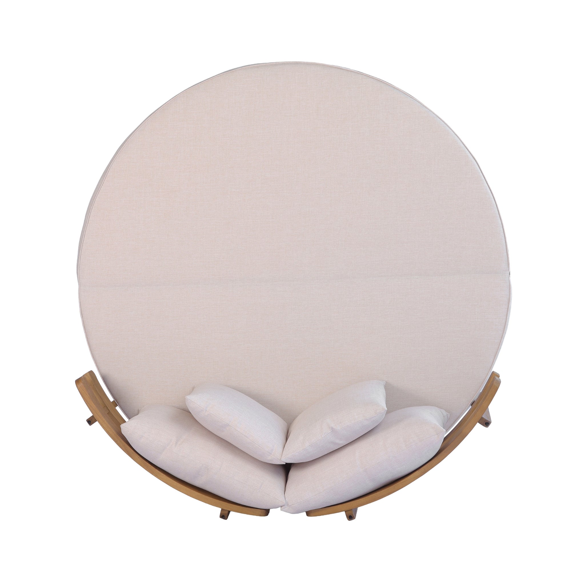 Alora Luxury Outdoor Acacia Wood Round Daybed With Cushions And Pillows