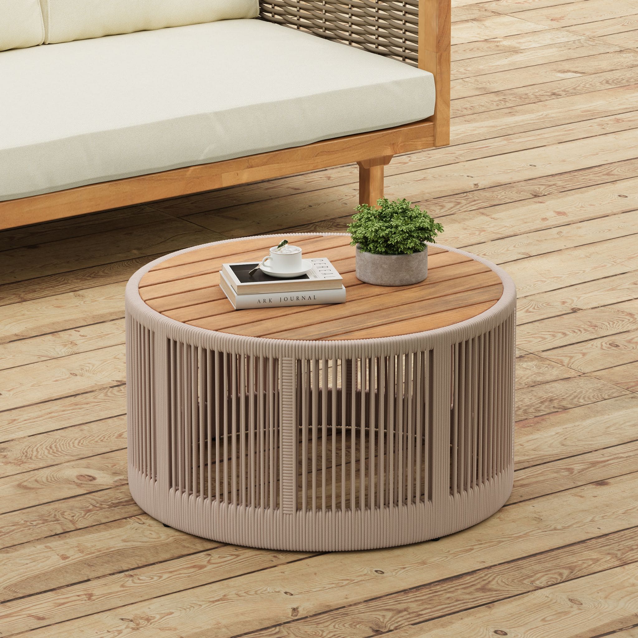 Alora Modern Rustic Coffee Table & Side Table With Woven Rope Design