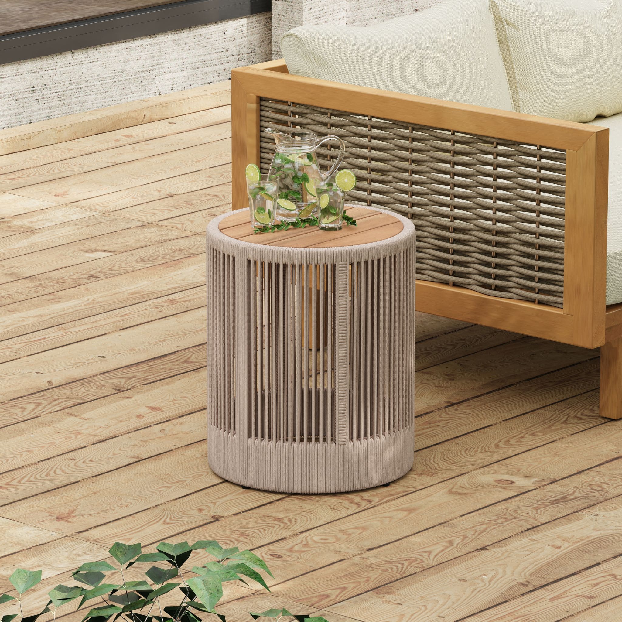 Alora Modern Rustic Coffee Table & Side Table With Woven Rope Design