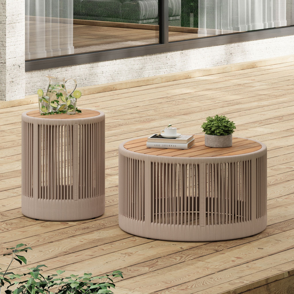 Alora Modern Rustic Coffee Table & Side Table With Woven Rope Design