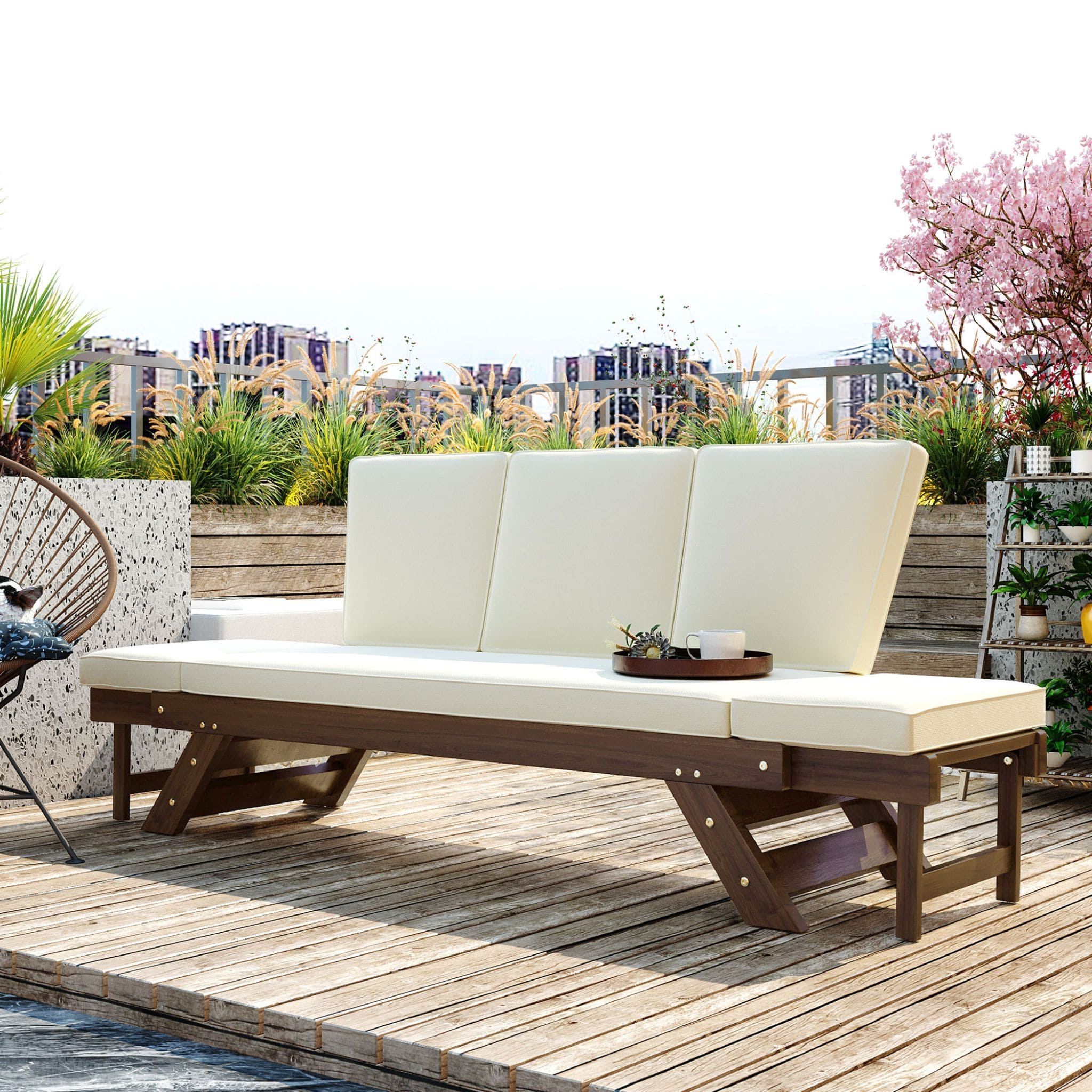 Alora Outdoor Adjustable Wooden Patio Daybed Sofa With Cushions