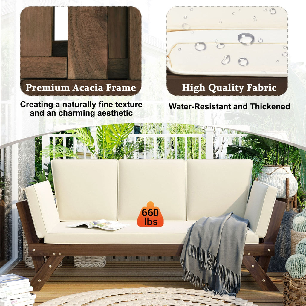 Alora Outdoor Adjustable Wooden Patio Daybed Sofa With Cushions