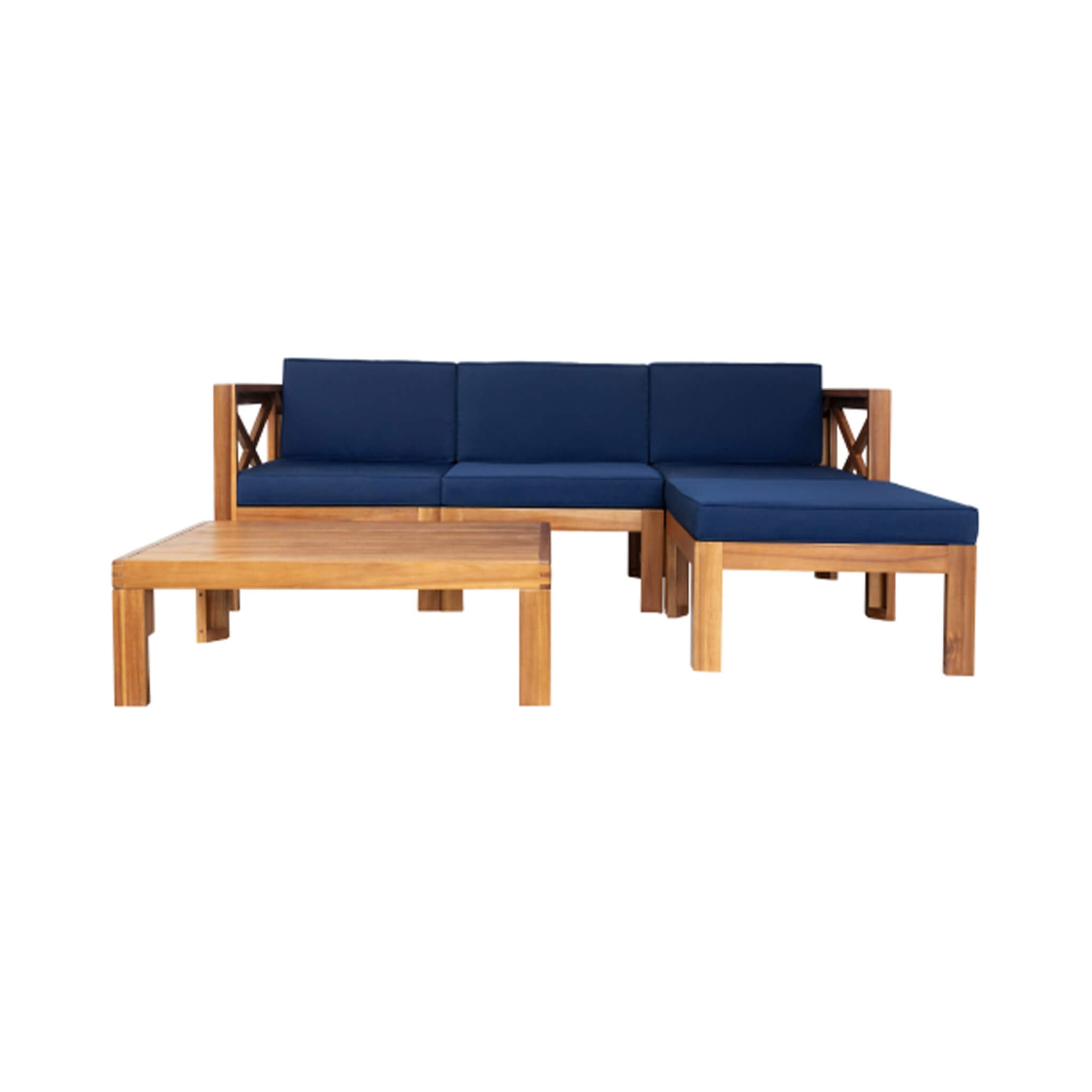 Alora 5-Piece Outdoor Patio Wood Sectional Sofa Set With Cushions