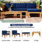 Alora 5-Piece Outdoor Patio Wood Sectional Sofa Set With Cushions