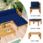 Alora 5-Piece Outdoor Patio Wood Sectional Sofa Set With Cushions