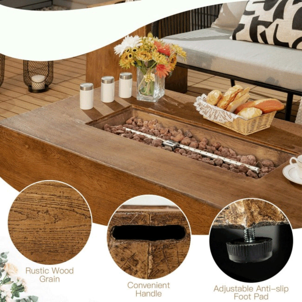 Alora Outdoor Propane Gas Fire Pit Table W/ Lava Rocks & Cover, 50K BTU