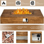 Alora Outdoor Propane Gas Fire Pit Table W/ Lava Rocks & Cover, 50K BTU