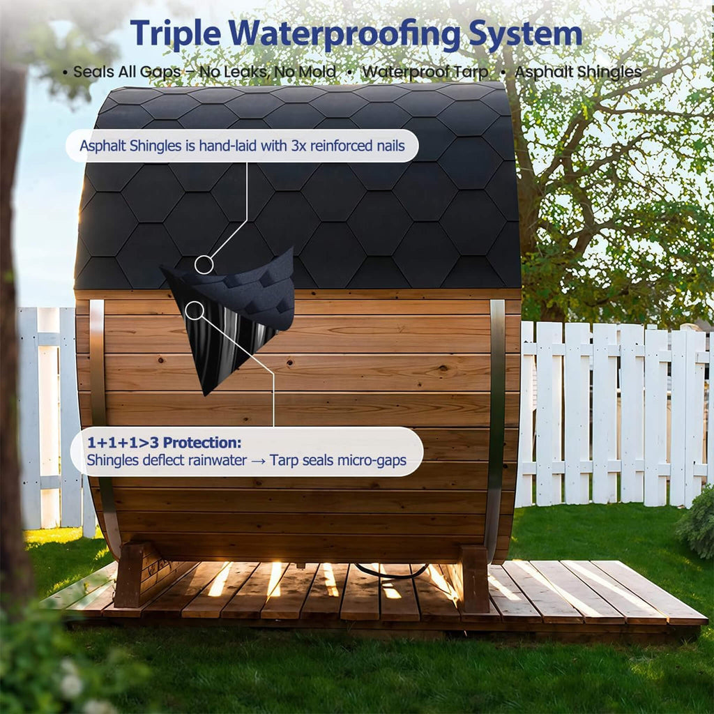 Thermora Haven Outdoor Pinewood Barrel Sauna | 4.5KW Heater | 2–10 Person Sizes