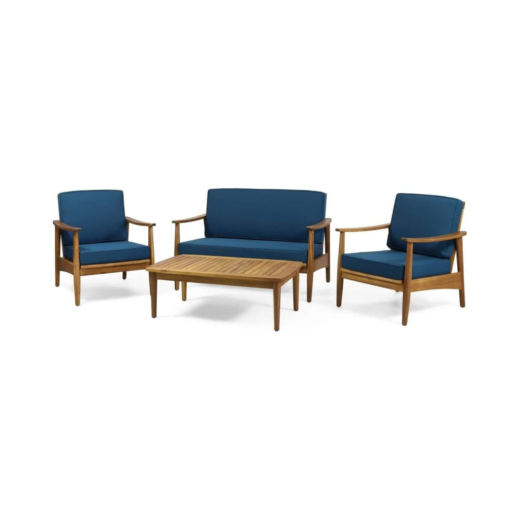 Alora Premium 4-Piece Wooden Outdoor Patio Conversation Seating Set With Cushions
