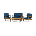Alora Premium 4-Piece Wooden Outdoor Patio Conversation Seating Set With Cushions