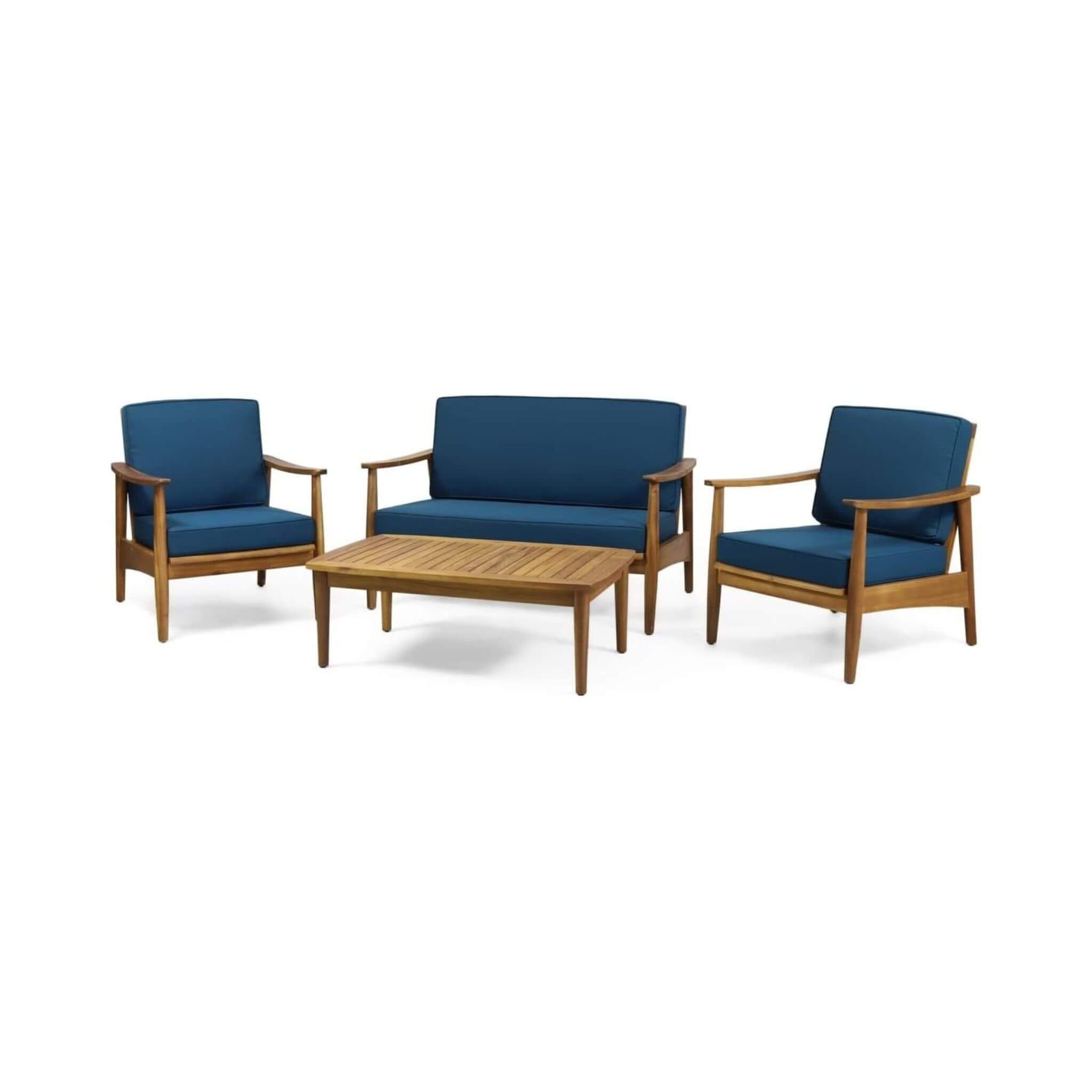 Alora Premium 4-Piece Wooden Outdoor Patio Conversation Seating Set With Cushions