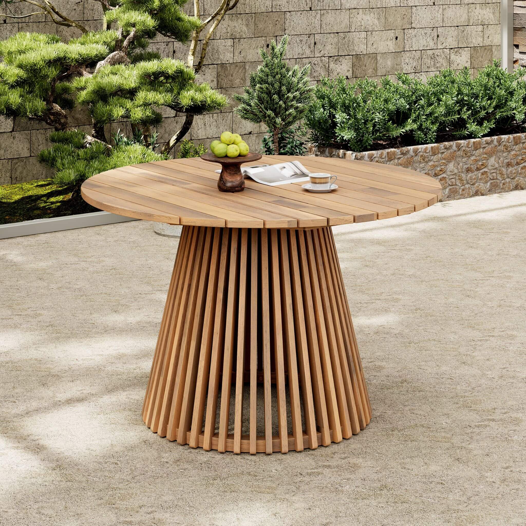 Alora Premium 5-Piece Outdoor Acacia Wood Patio Furniture Set With Braided Dining Chairs, Cushions, And Dining Table