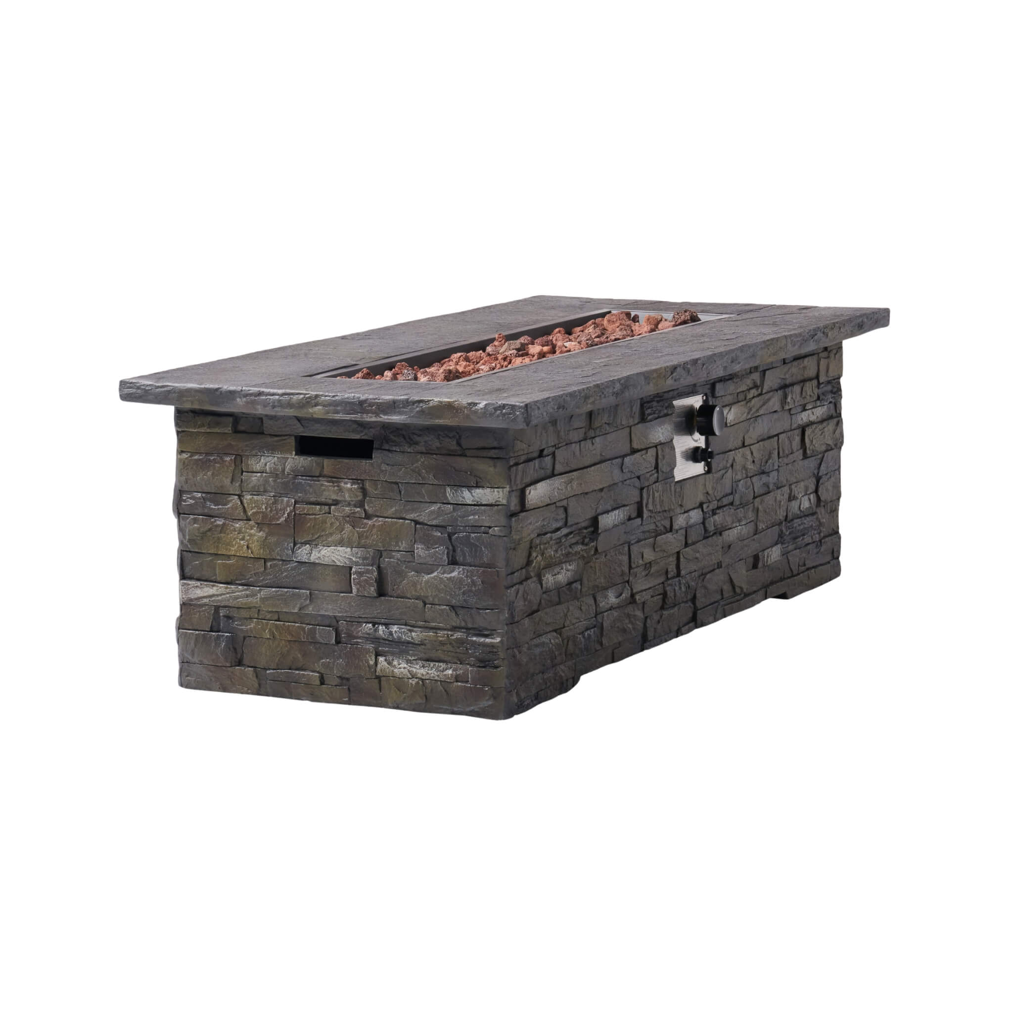 Alora Premium 56" Outdoor Rectangular Concrete Propane Fire Pit W/ Faux Stone Pattern