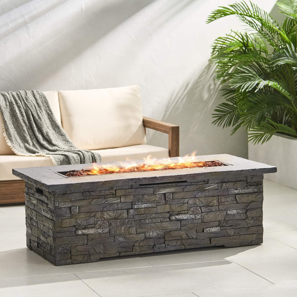 Alora Premium 56" Outdoor Rectangular Concrete Propane Fire Pit W/ Faux Stone Pattern