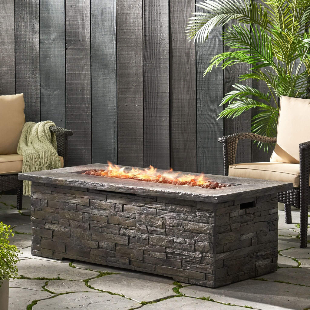 Alora Premium 56" Outdoor Rectangular Concrete Propane Fire Pit W/ Faux Stone Pattern