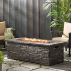 Alora Premium 56" Outdoor Rectangular Concrete Propane Fire Pit W/ Faux Stone Pattern