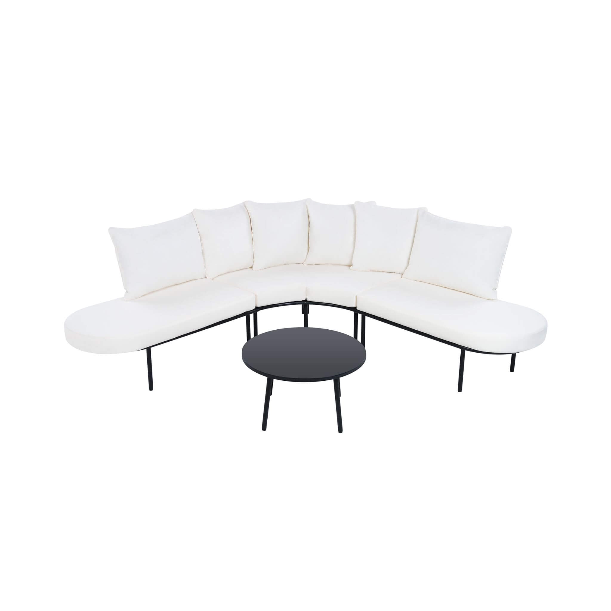 Alora Premium Half-Moon 6-Person Curved All-Weather Outdoor Furniture Sofa Patio Set With Coffee Table And Cushions