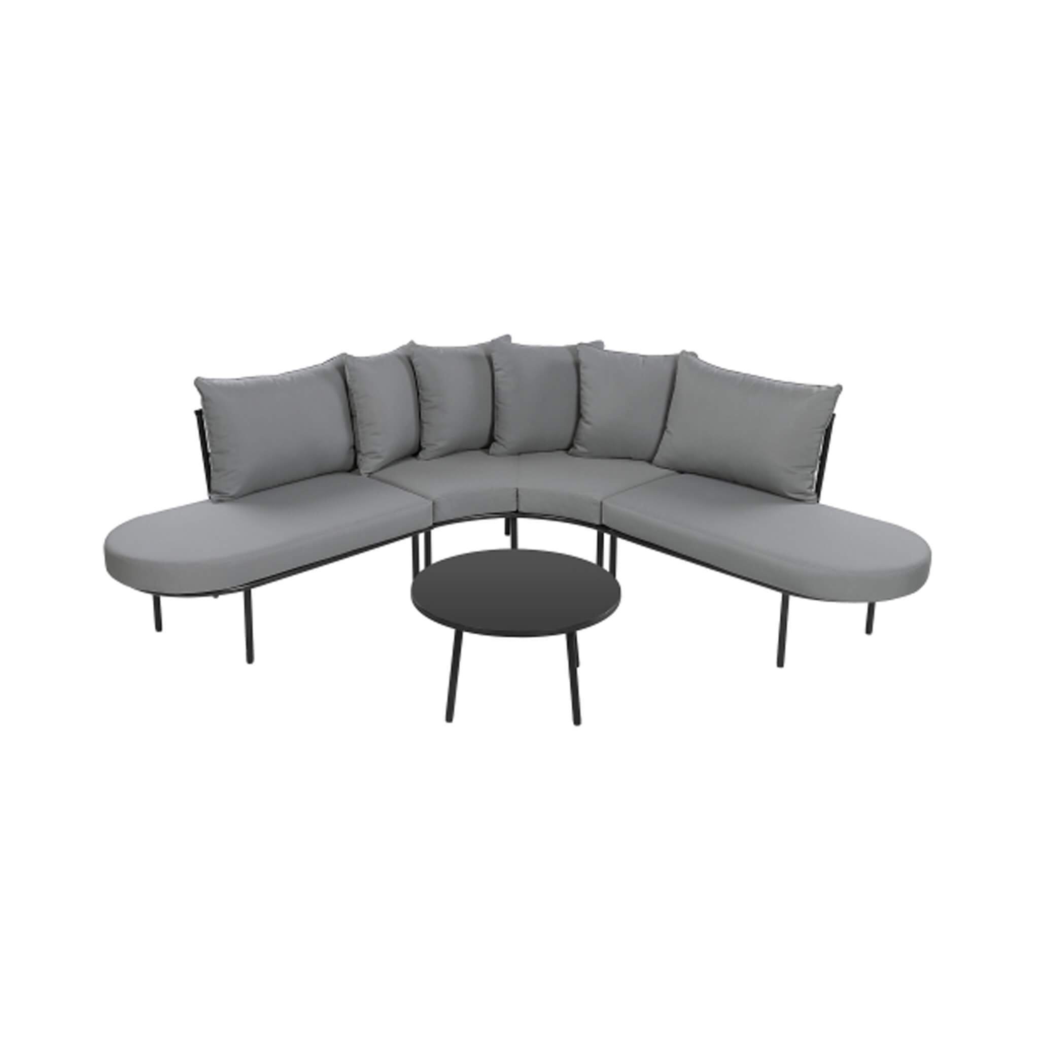 Alora Premium Half-Moon 6-Person Curved All-Weather Outdoor Furniture Sofa Patio Set With Coffee Table And Cushions