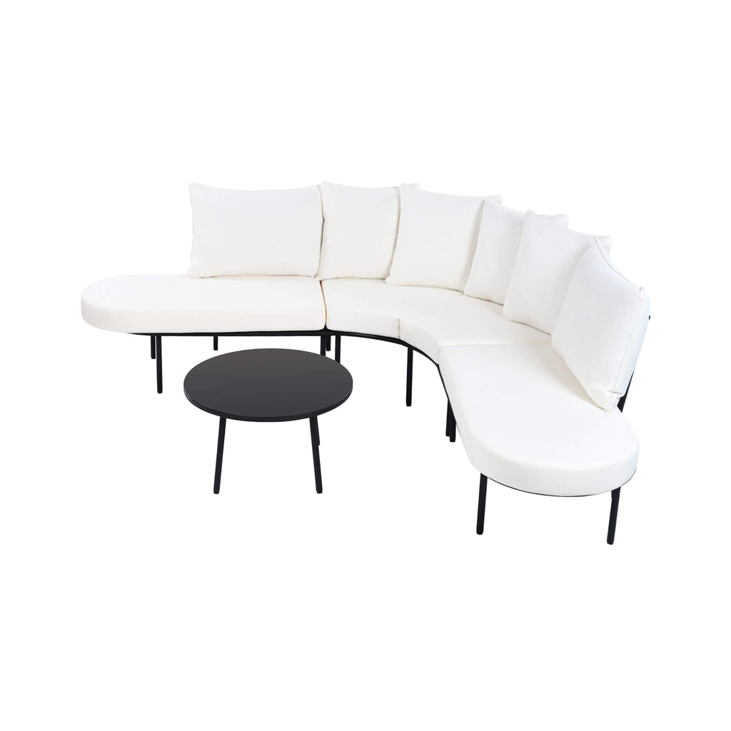 Alora Premium Half-Moon 6-Person Curved All-Weather Outdoor Furniture Sofa Patio Set With Coffee Table And Cushions