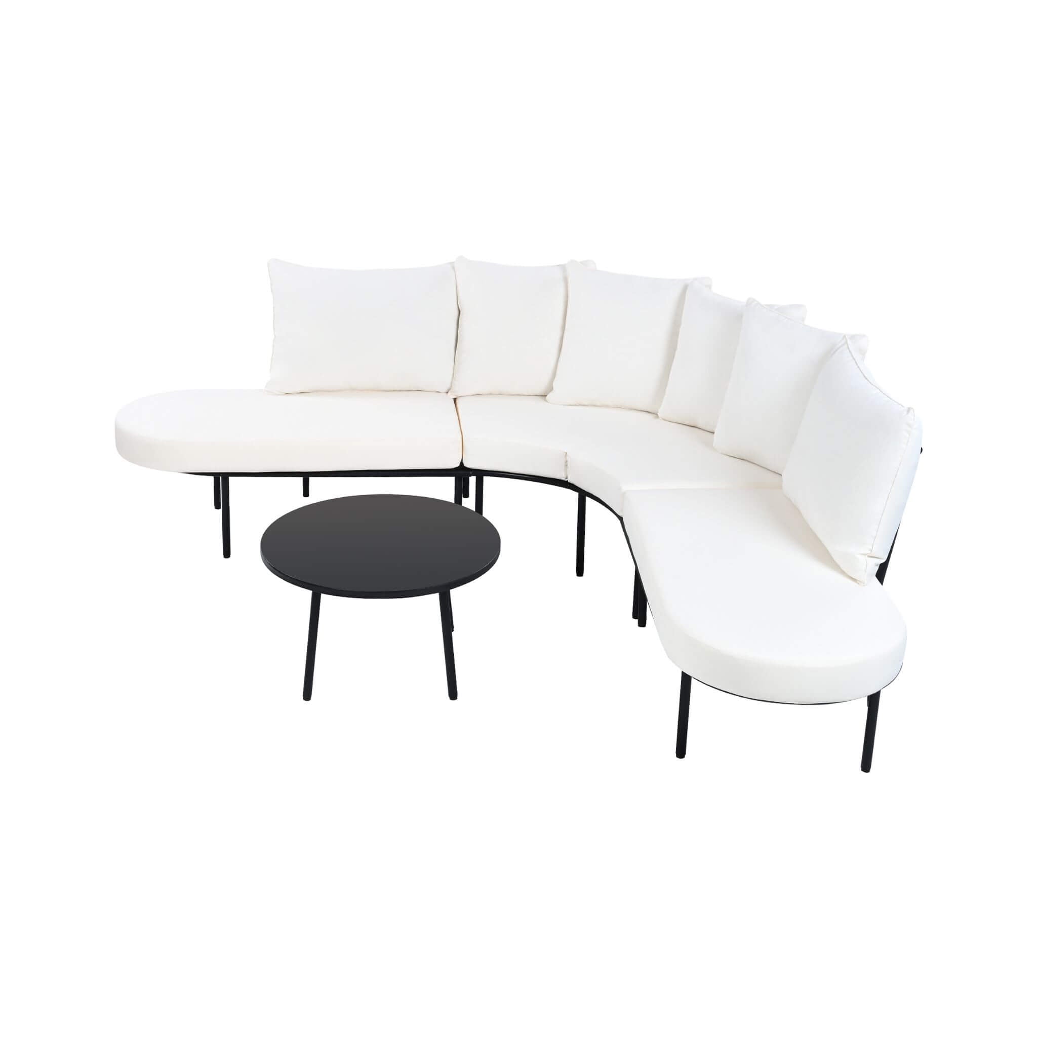 Alora Premium Half-Moon 6-Person Curved All-Weather Outdoor Furniture Sofa Patio Set With Coffee Table And Cushions