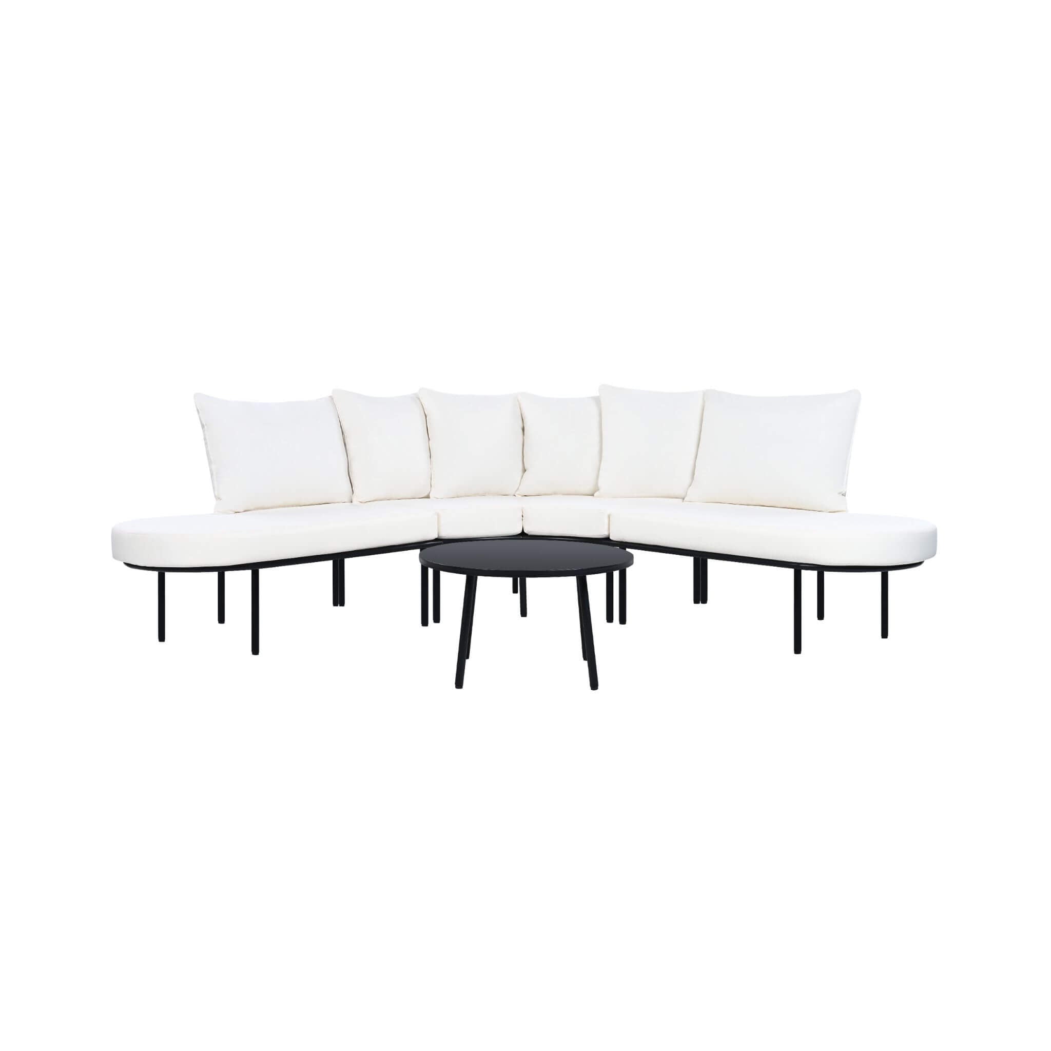 Alora Premium Half-Moon 6-Person Curved All-Weather Outdoor Furniture Sofa Patio Set With Coffee Table And Cushions