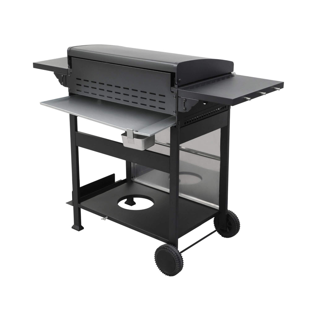 Premium Outdoor 4-Burner Propane BBQ Grill With Foldable Side Tables, Hanging Basket, And Cooking Grids