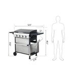 Premium Outdoor 4-Burner Propane BBQ Grill With Foldable Side Tables, Hanging Basket, And Cooking Grids