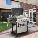 Premium Outdoor 4-Burner Propane BBQ Grill With Foldable Side Tables, Hanging Basket, And Cooking Grids