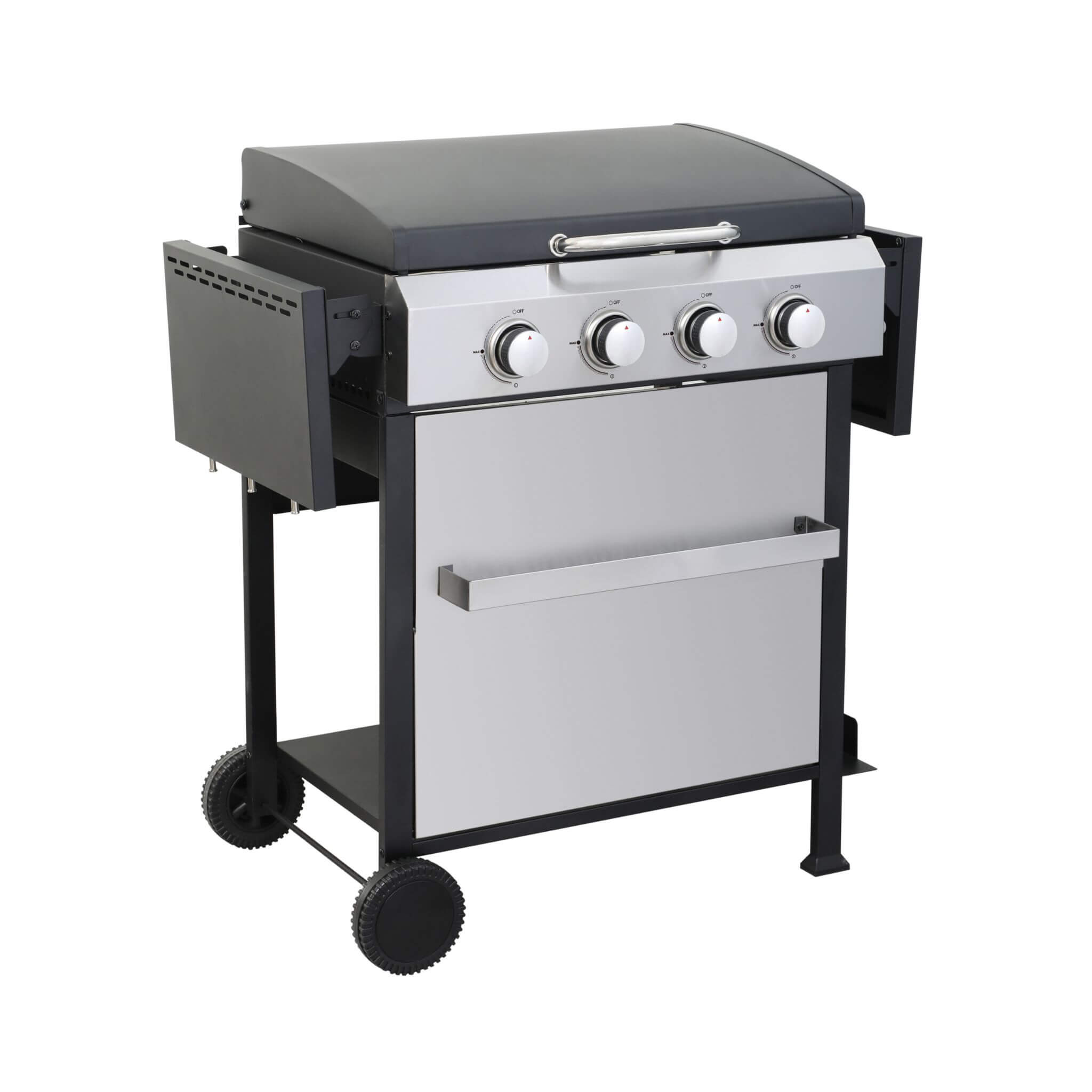 Premium Outdoor 4-Burner Propane BBQ Grill With Foldable Side Tables, Hanging Basket, And Cooking Grids