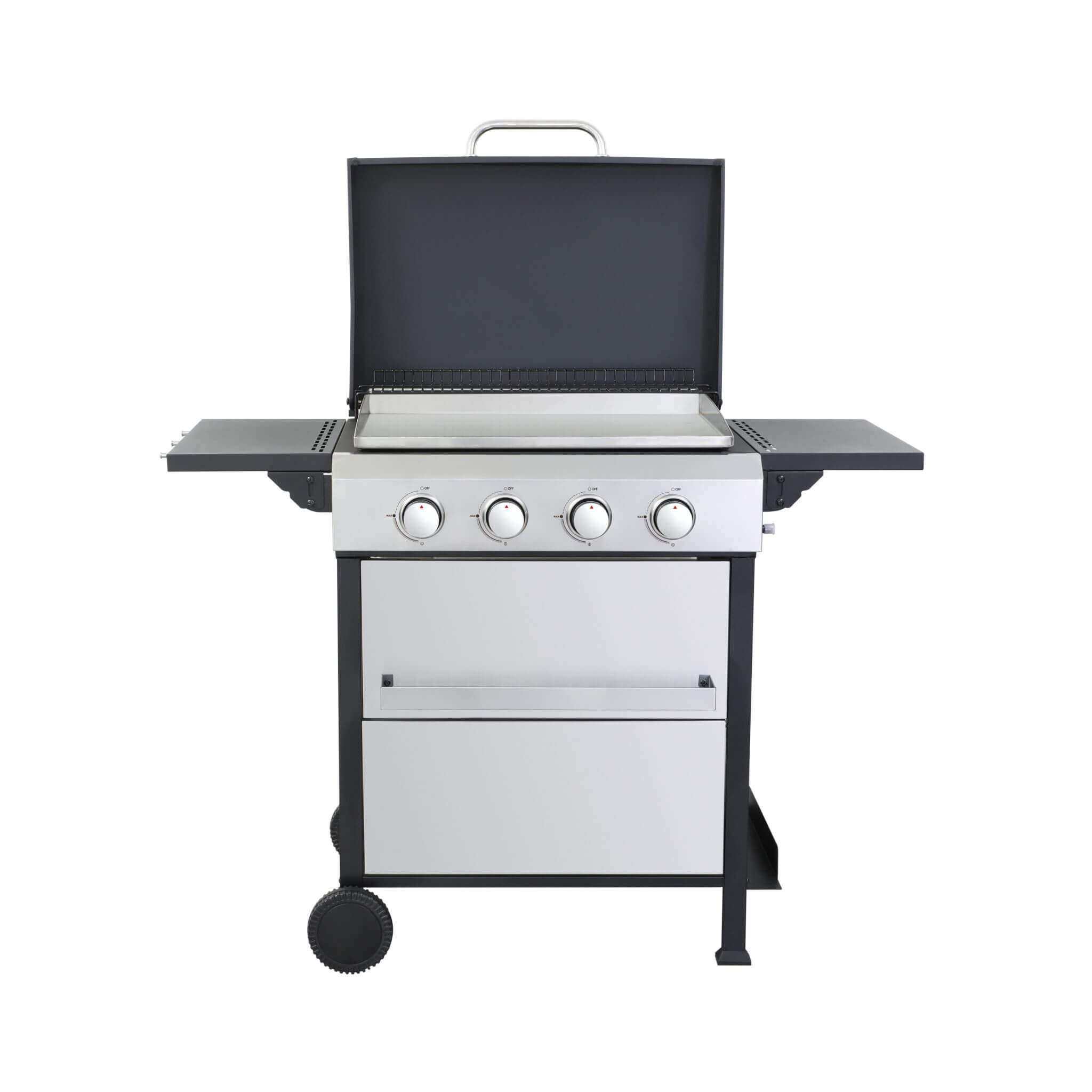 Premium Outdoor 4-Burner Propane BBQ Grill With Foldable Side Tables, Hanging Basket, And Cooking Grids