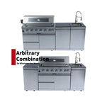 Castelle Flame Valmont 43-Inch 6-Burner 85K BTU Outdoor BBQ Kitchen Grill Island with Granite Countertops, Rotisserie Kit, Cabinets, And Sink