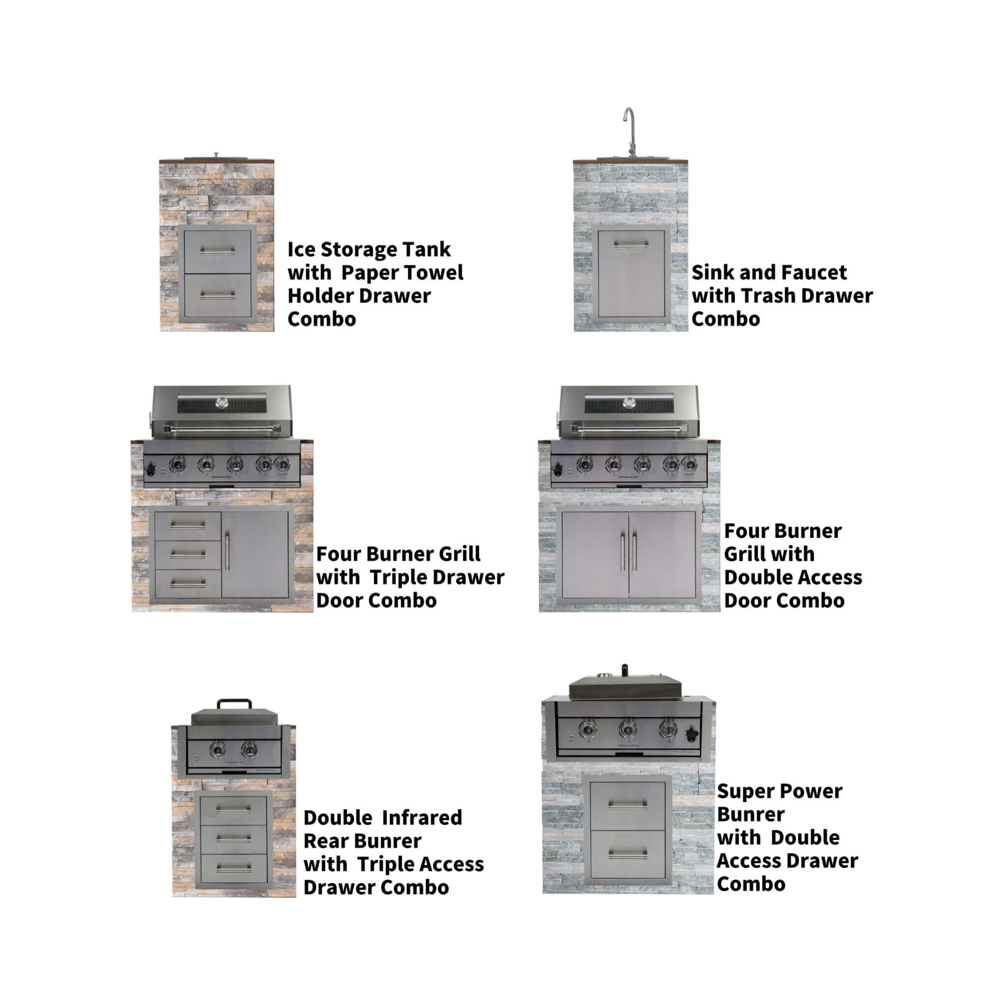 Premium Outdoor Kitchen With 32-Inch 60K BTU Built-In Stainless Steel LPG Gas Grill, Door and Drawer Combo and Stainless-Steel Ice Box