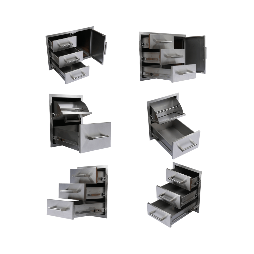 Premium Outdoor Kitchen With 32-Inch 60K BTU Built-In Stainless Steel LPG Gas Grill, Door and Drawer Combo and Stainless-Steel Ice Box