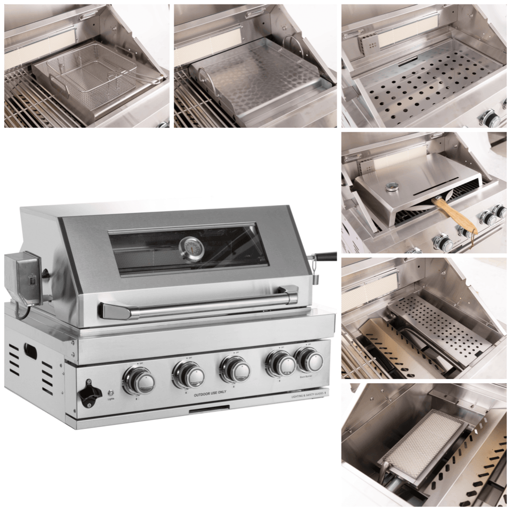 Premium Outdoor Kitchen With 32-Inch 60K BTU Built-In Stainless Steel LPG Gas Grill, Door and Drawer Combo and Stainless-Steel Ice Box