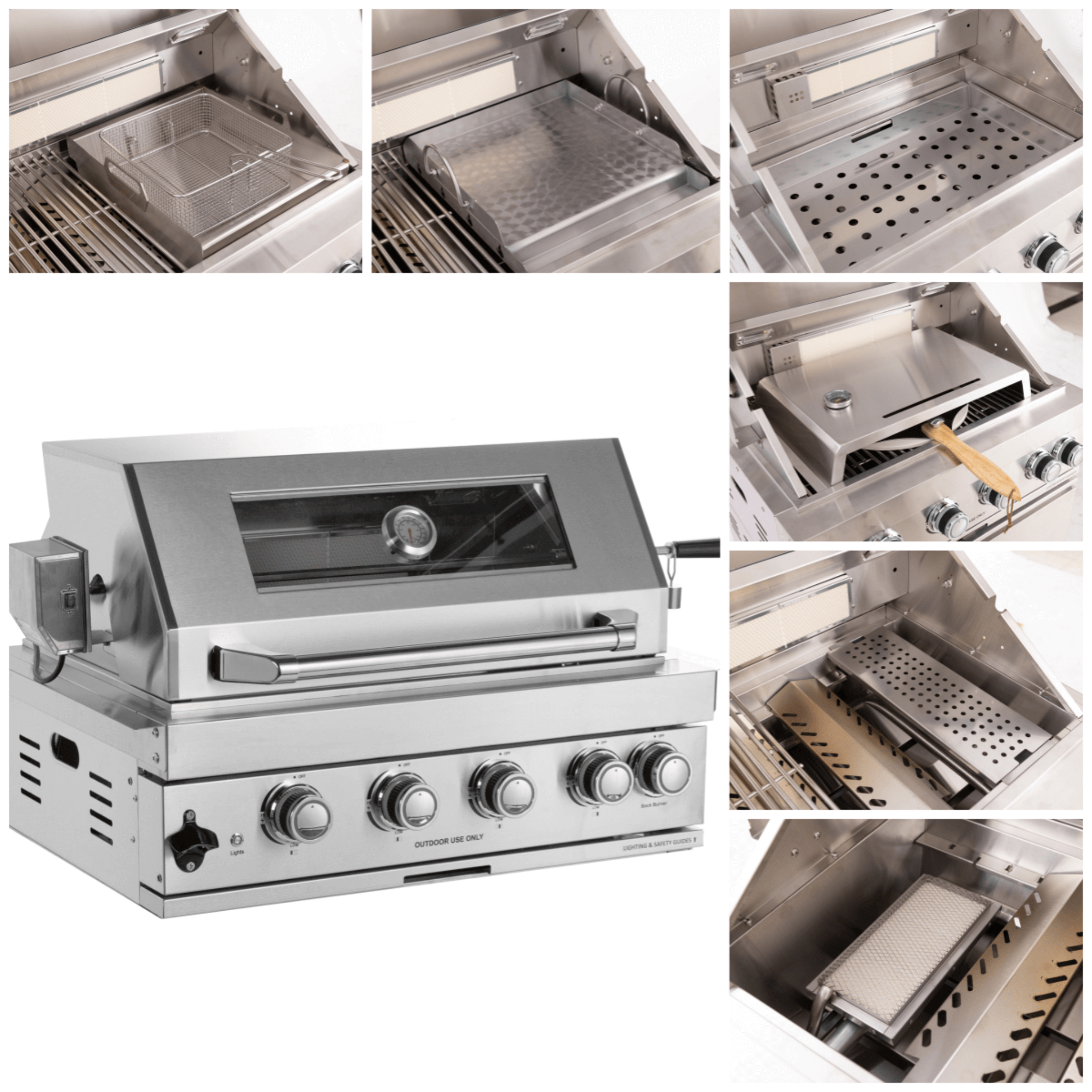 Premium Outdoor Kitchen With 32-Inch 60K BTU Built-In Stainless Steel LPG Gas Grill, Door and Drawer Combo and Stainless-Steel Ice Box