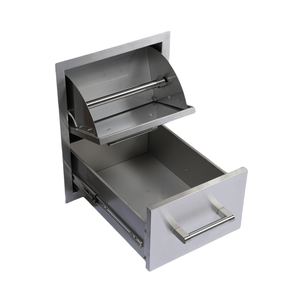 Premium Outdoor Kitchen With 32-Inch 60K BTU Built-In Stainless Steel LPG Gas Grill, Door and Drawer Combo and Stainless-Steel Ice Box