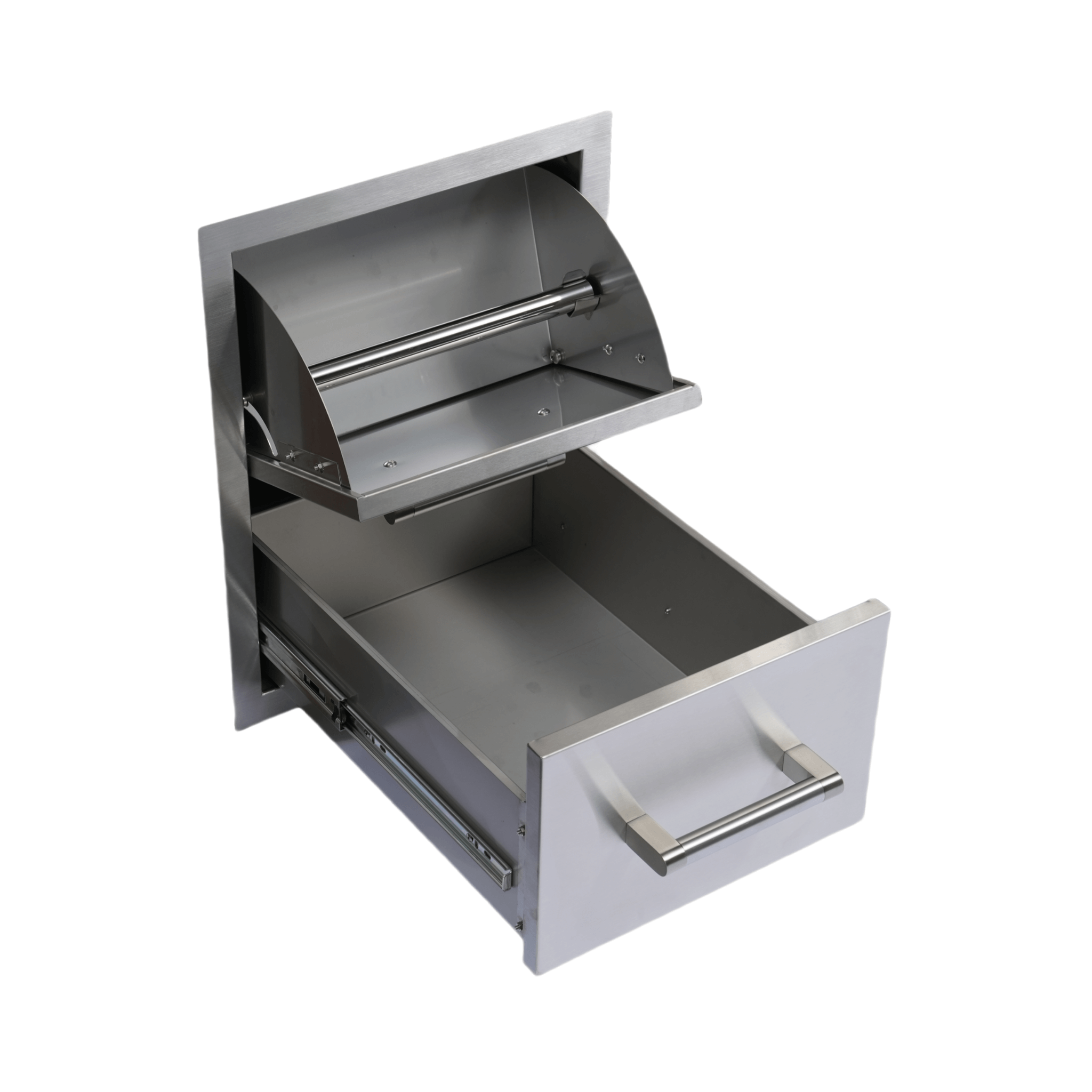 Premium Outdoor Kitchen With 32-Inch 60K BTU Built-In Stainless Steel LPG Gas Grill, Door and Drawer Combo and Stainless-Steel Ice Box