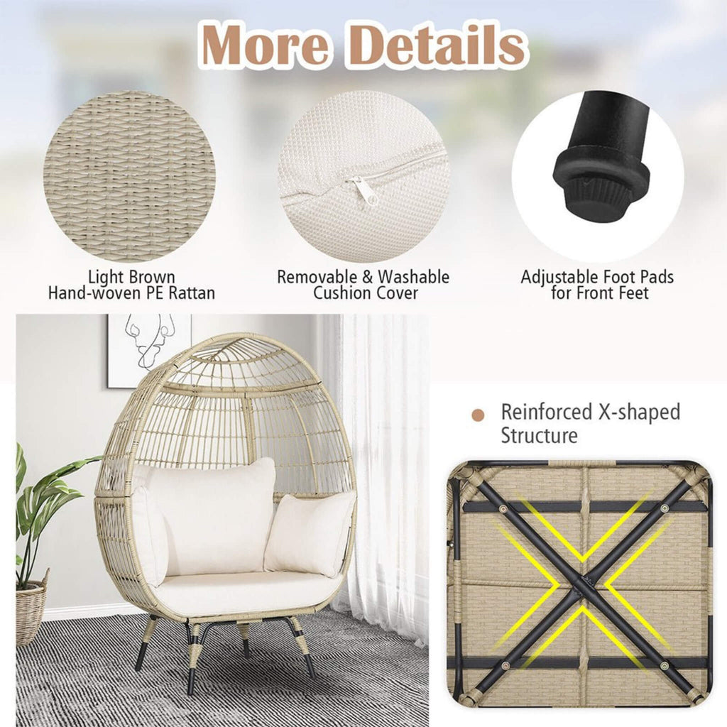 Alora Premium 57-Inch Oversized Rattan Patio Egg Lounge Chair Basket With Cushions