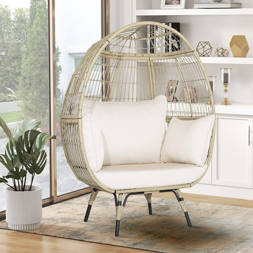 Alora Premium 57-Inch Oversized Rattan Patio Egg Lounge Chair Basket With Cushions