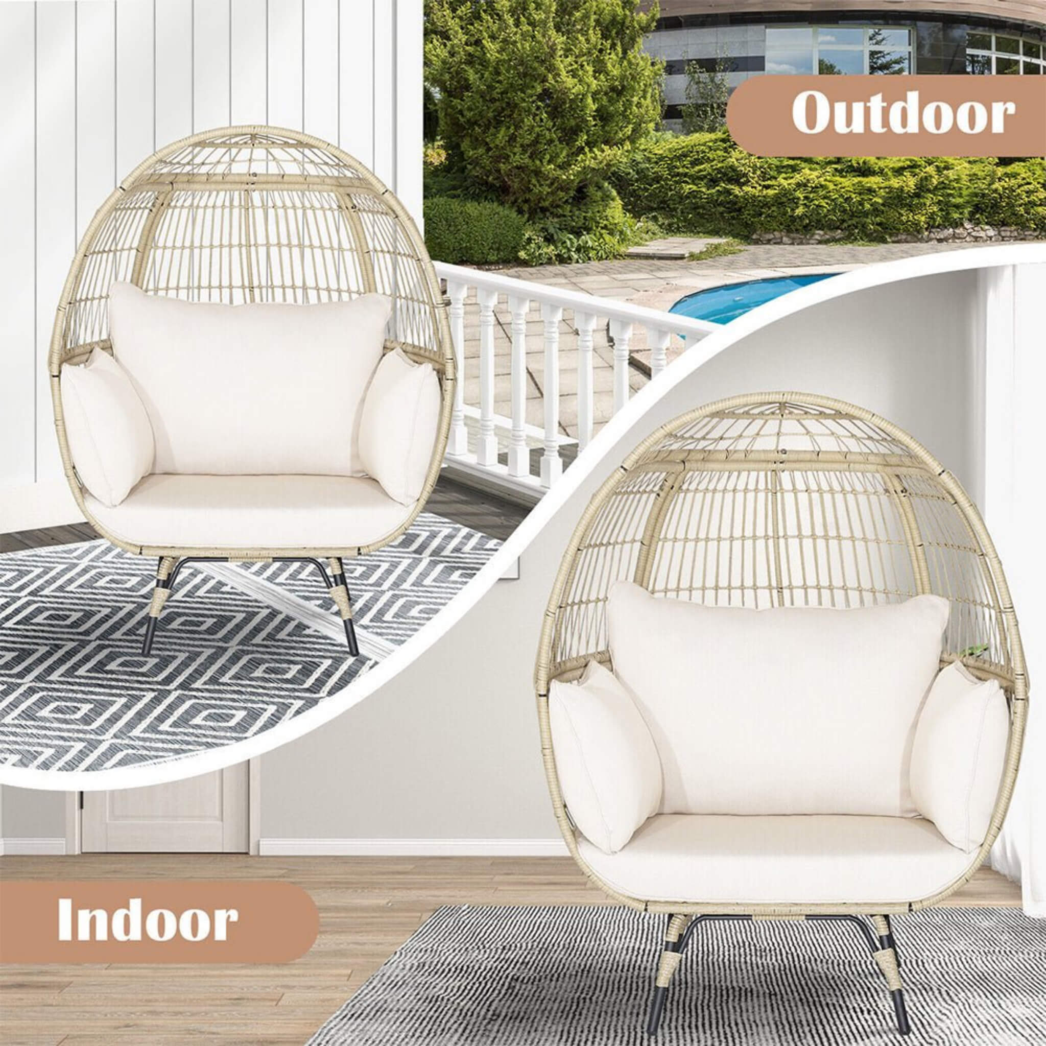 Alora Premium 57-Inch Oversized Rattan Patio Egg Lounge Chair Basket With Cushions